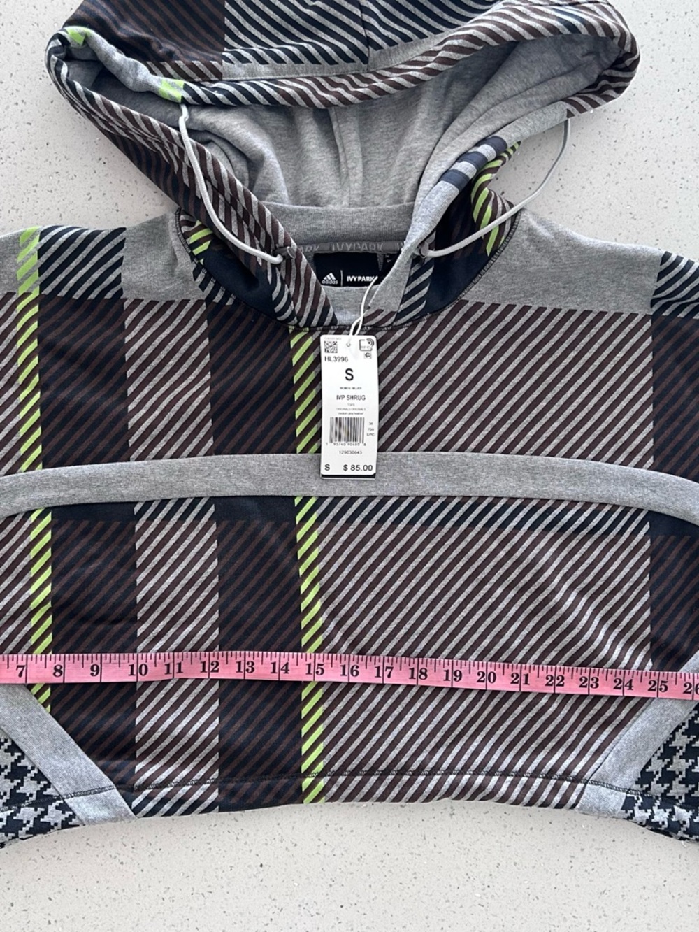 adidas Ivy Park Oversized Striped Shrug in Gray, Brown & Neon Green size S - Picture 12 of 13